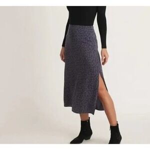Marine Layer Ryan Skirt Side Slit Women Sz 4 Slip Midi Cheetah Animal  Tencel